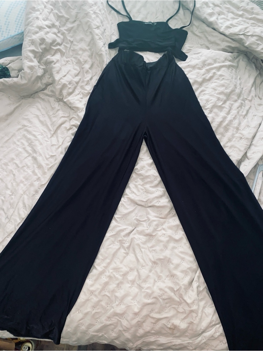Boohoo Black Wide-Leg Cutout Jumpsuit